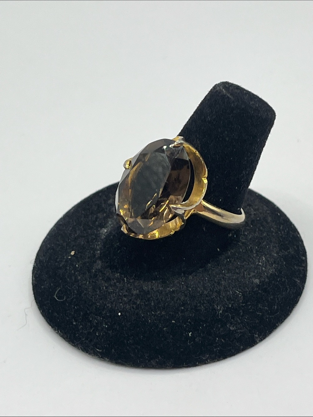 Vintage 10kt Gold Smoky Brown Quartz Oval Cocktail Ring 8 - Picture 3 of 8